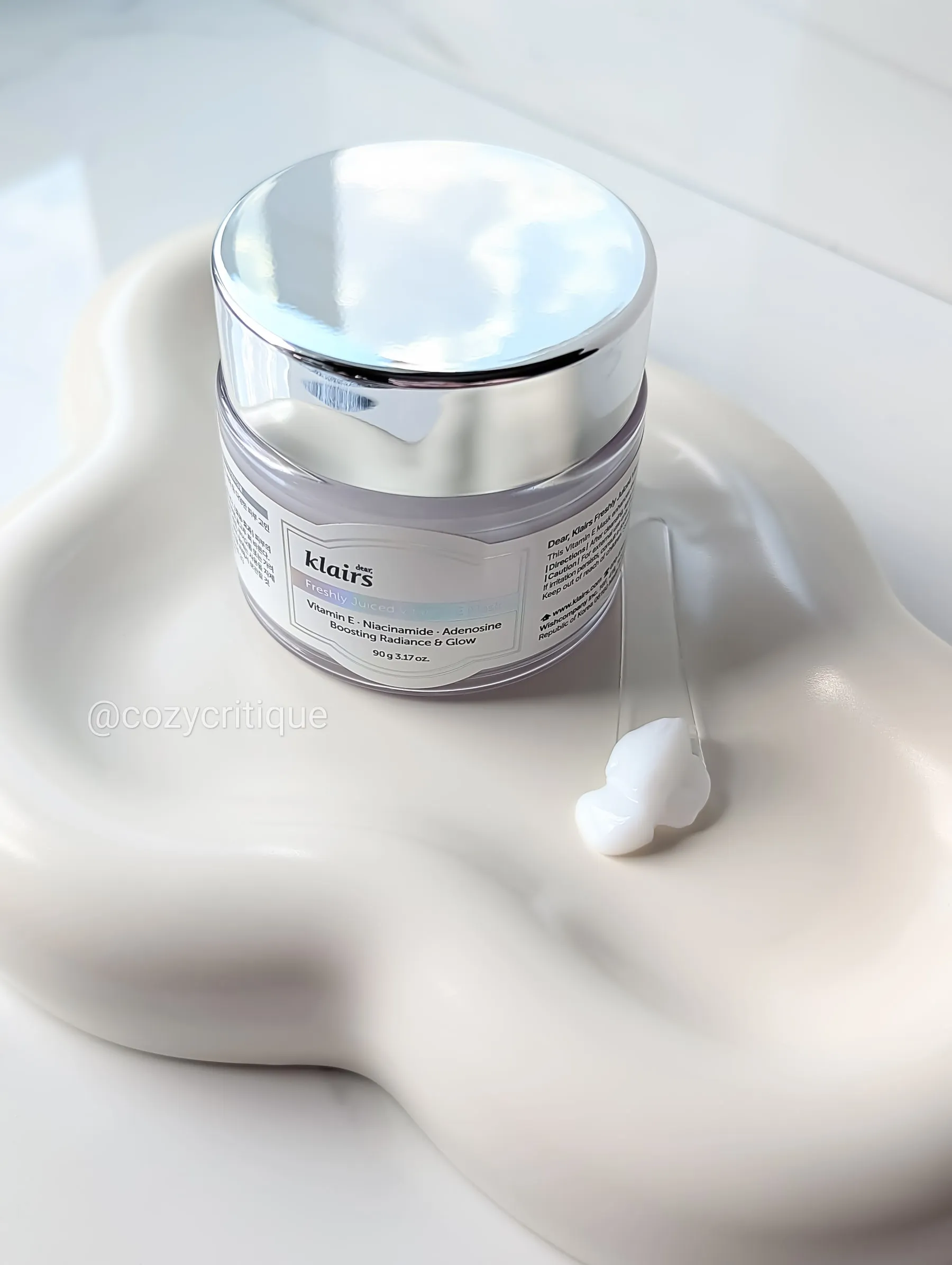 Klairs Vitamin E Mask on a tray with a spoonful of product