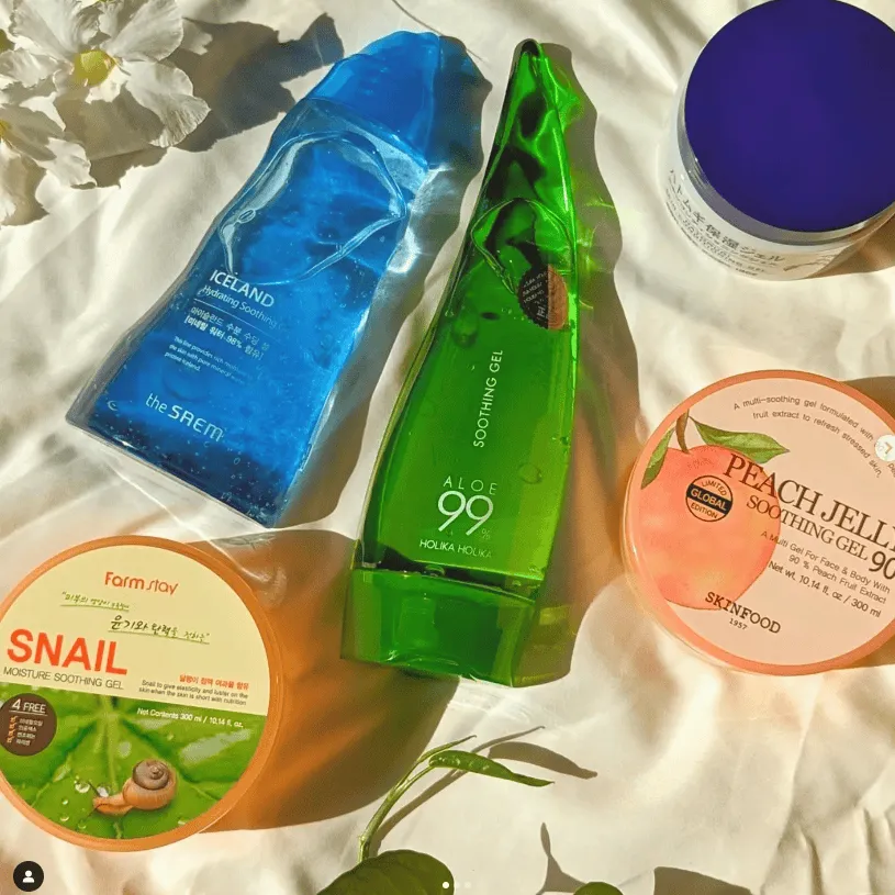 A group of Korean aloe and soothing gel moisturizers