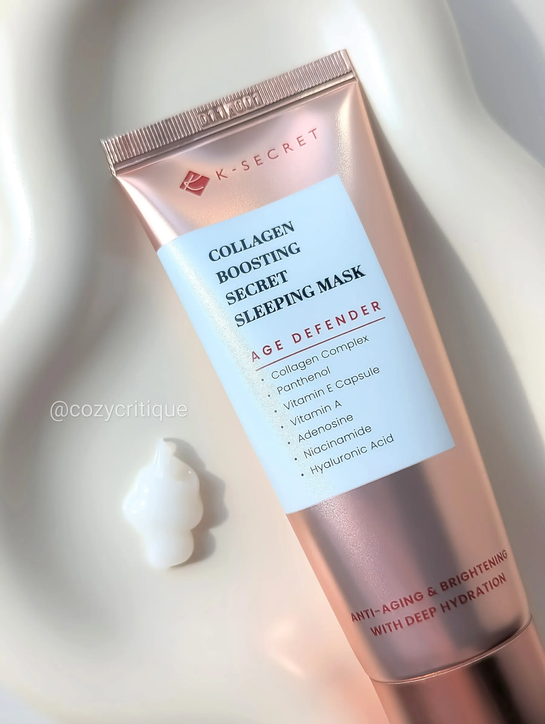 K-Secret Collagen Sleeping Mask laying on a tray