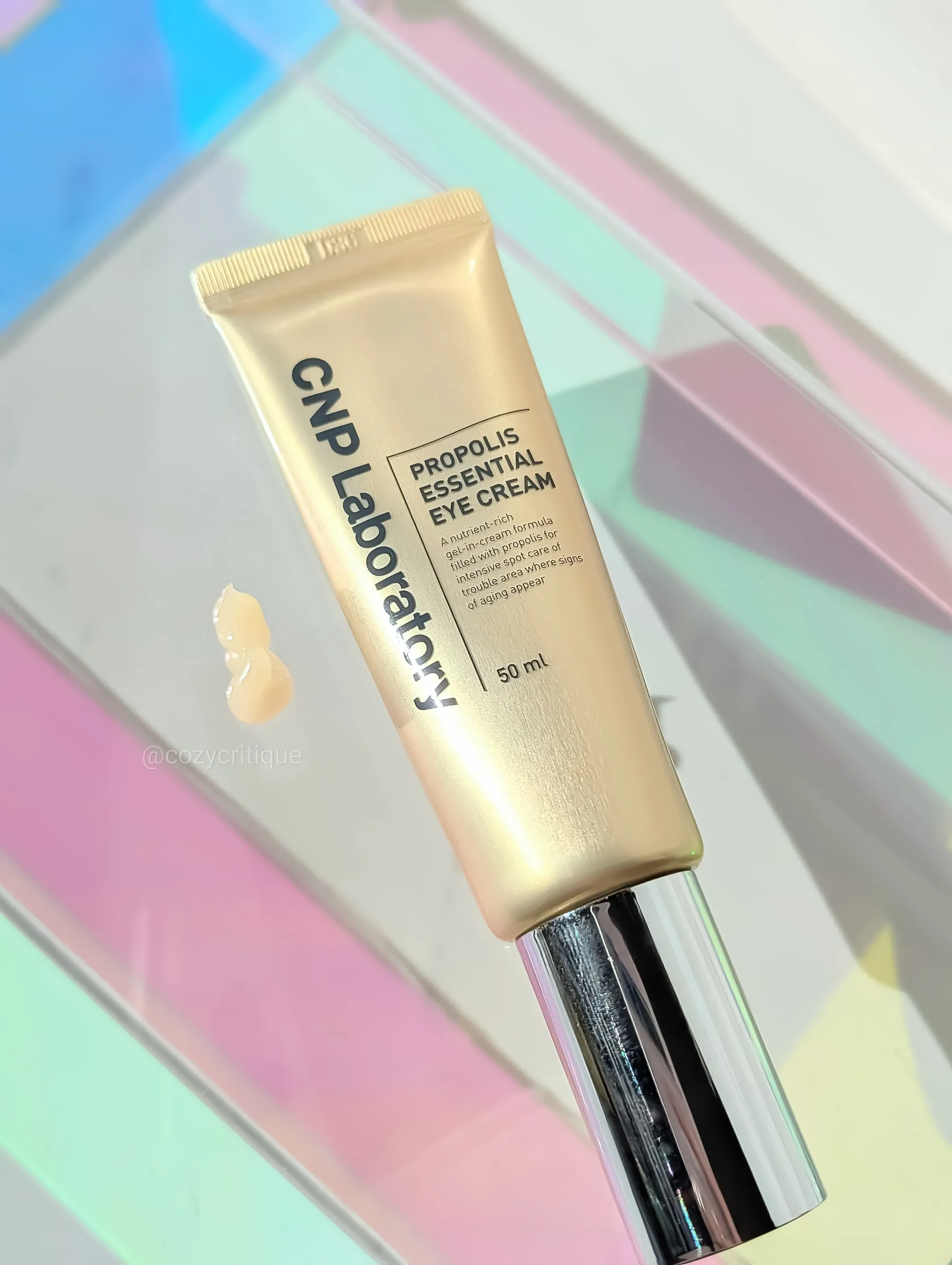 CNP Laboratory Propolis eye cream laying on a tray